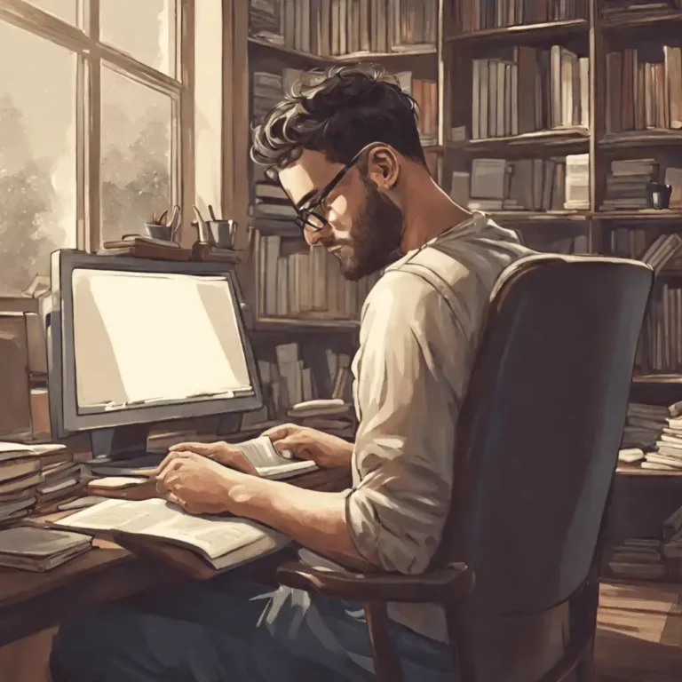 Image of men working on computer with books